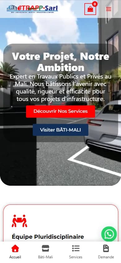 ETRAPP — Site BTP et boutique en ligne Bâti-Mali sur téléphone