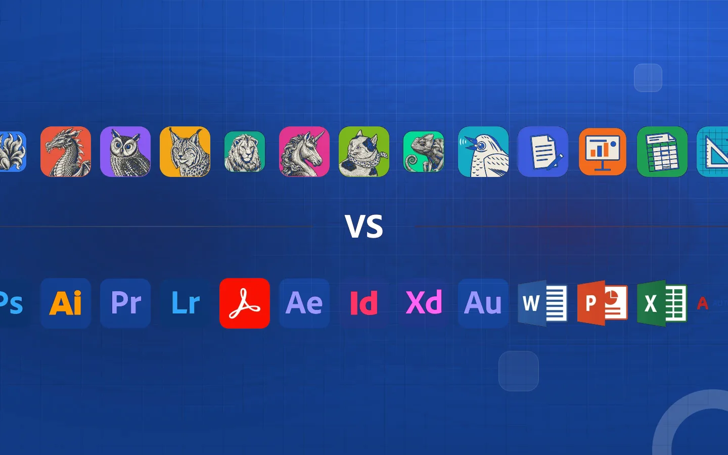 Les icônes des 13 Crafting Apps face à celles d’Adobe, Microsoft et Autodesk