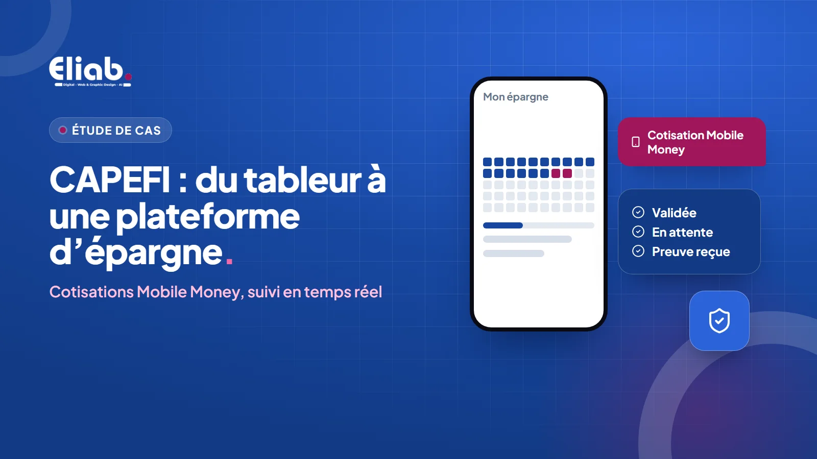 Couverture : application mobile d’épargne avec le suivi des 50 semaines et une cotisation Mobile Money