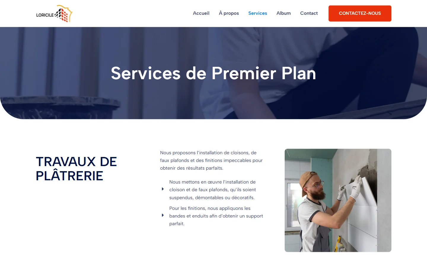 Page Services : travaux de plâtrerie