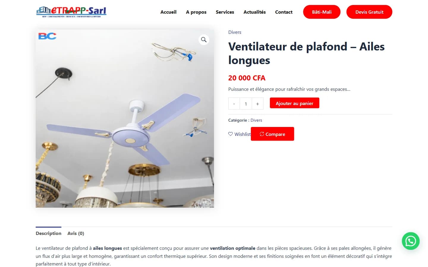Fiche produit de la boutique Bâti-Mali