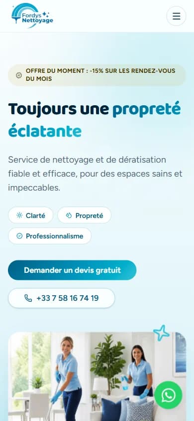 Fordys Nettoyage — Site d’une entreprise de nettoyage et de dératisation sur téléphone