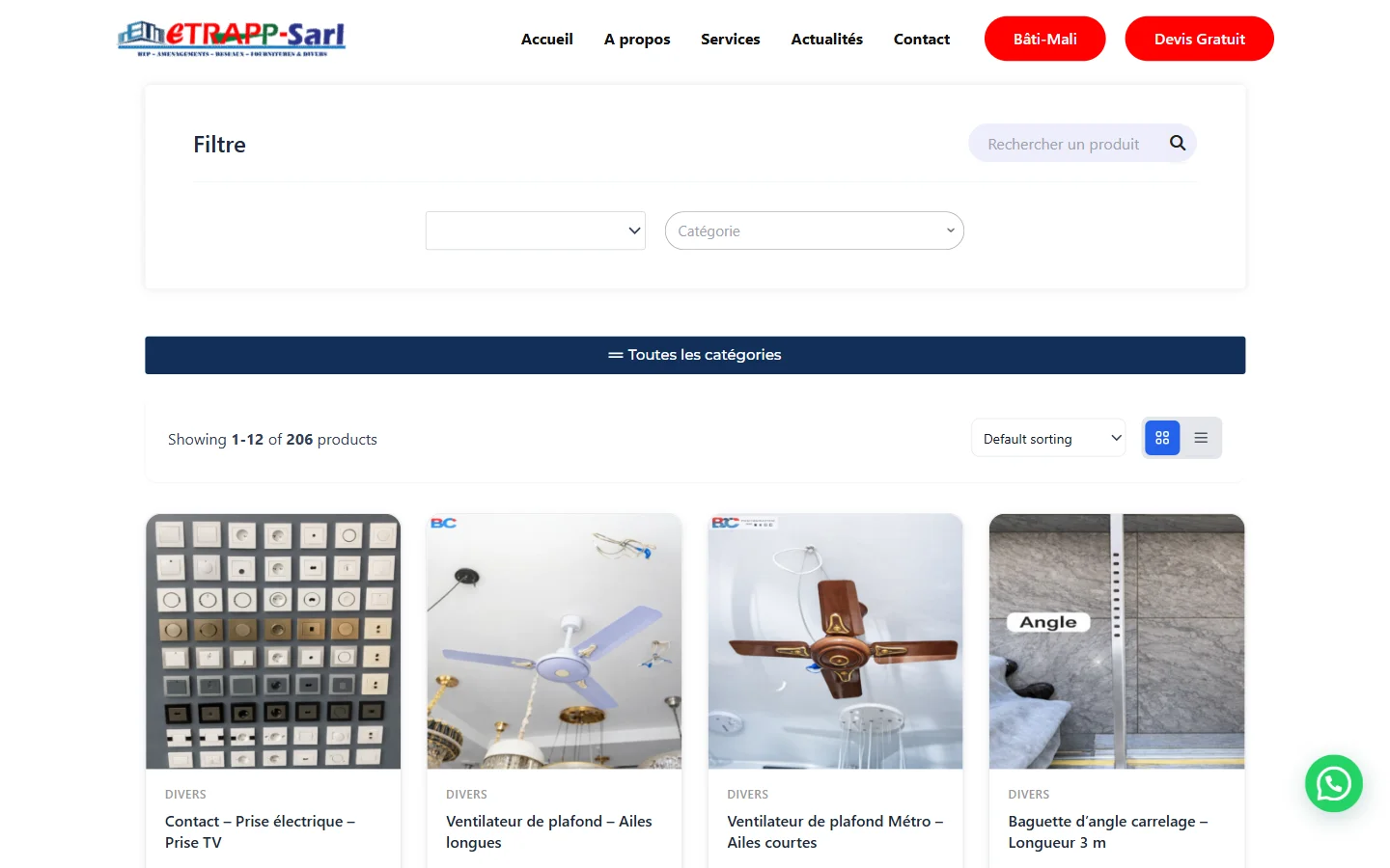 Boutique Bâti-Mali : catalogue, filtres et catégories
