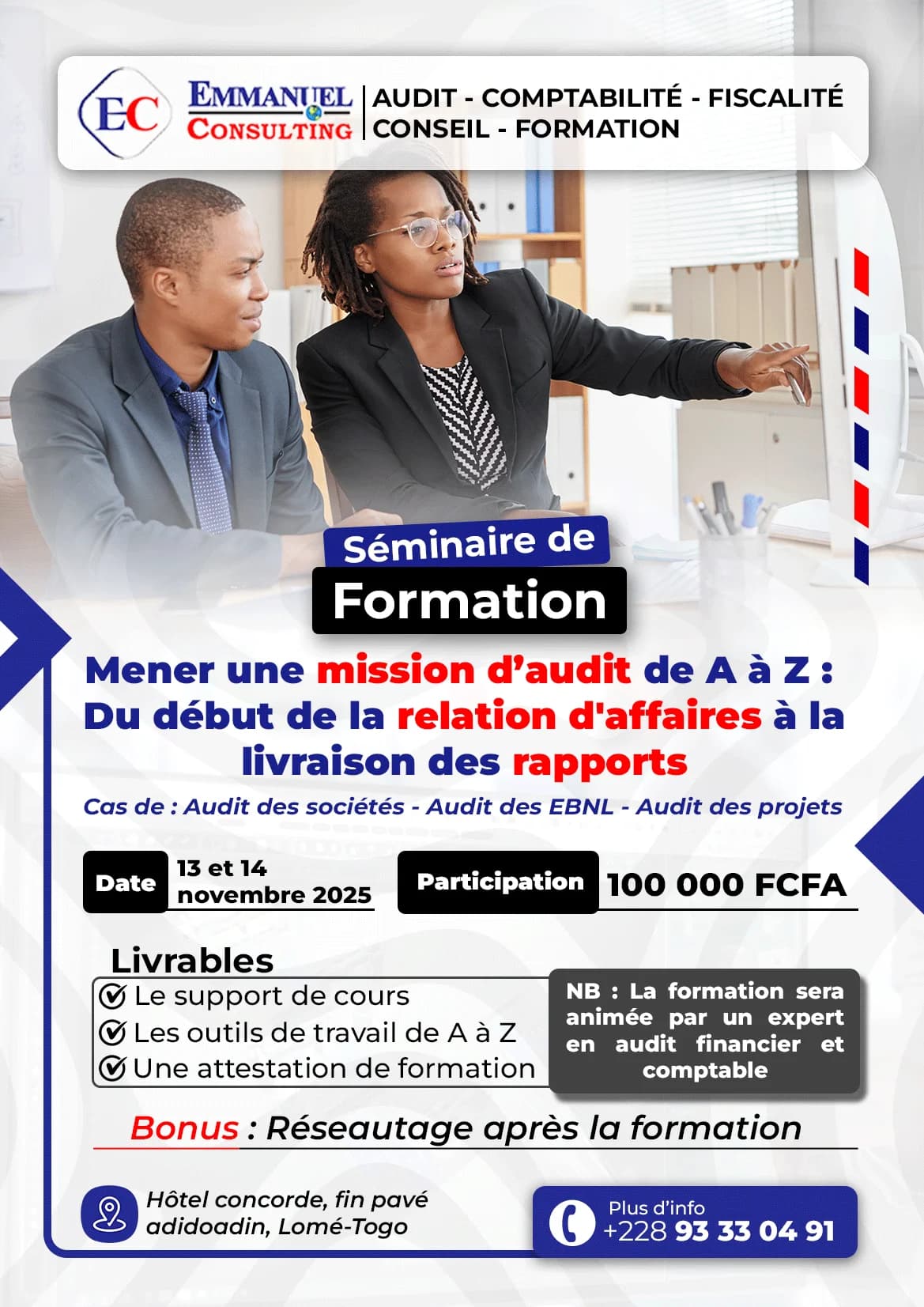 Affiche de séminaire : mener une mission d’audit de A à Z