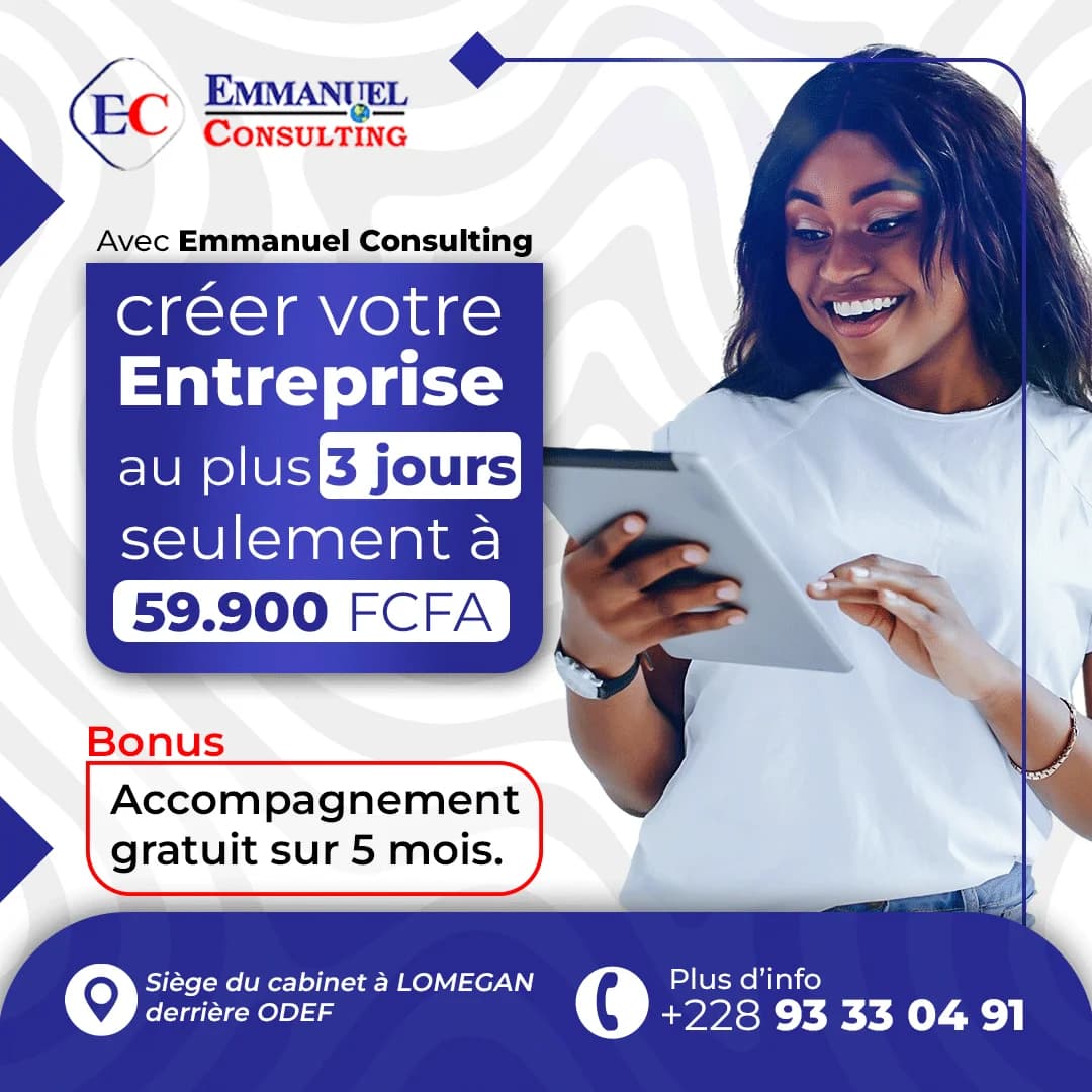 Affiche Emmanuel Consulting : créer votre entreprise en 3 jours