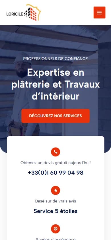 LORICILE — Site d’une entreprise de plâtrerie et de travaux d’intérieur sur téléphone