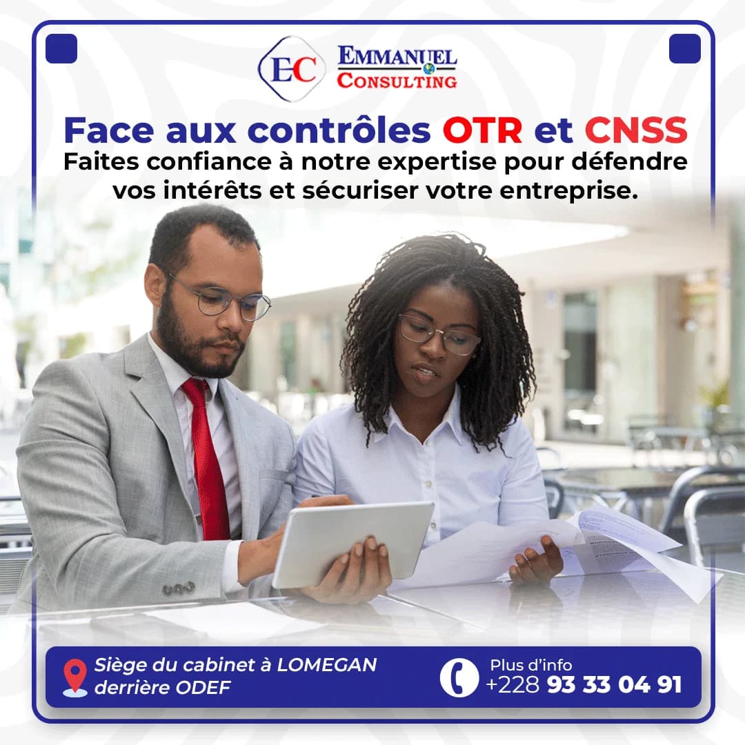 Affiche Emmanuel Consulting : face aux contrôles OTR et CNSS