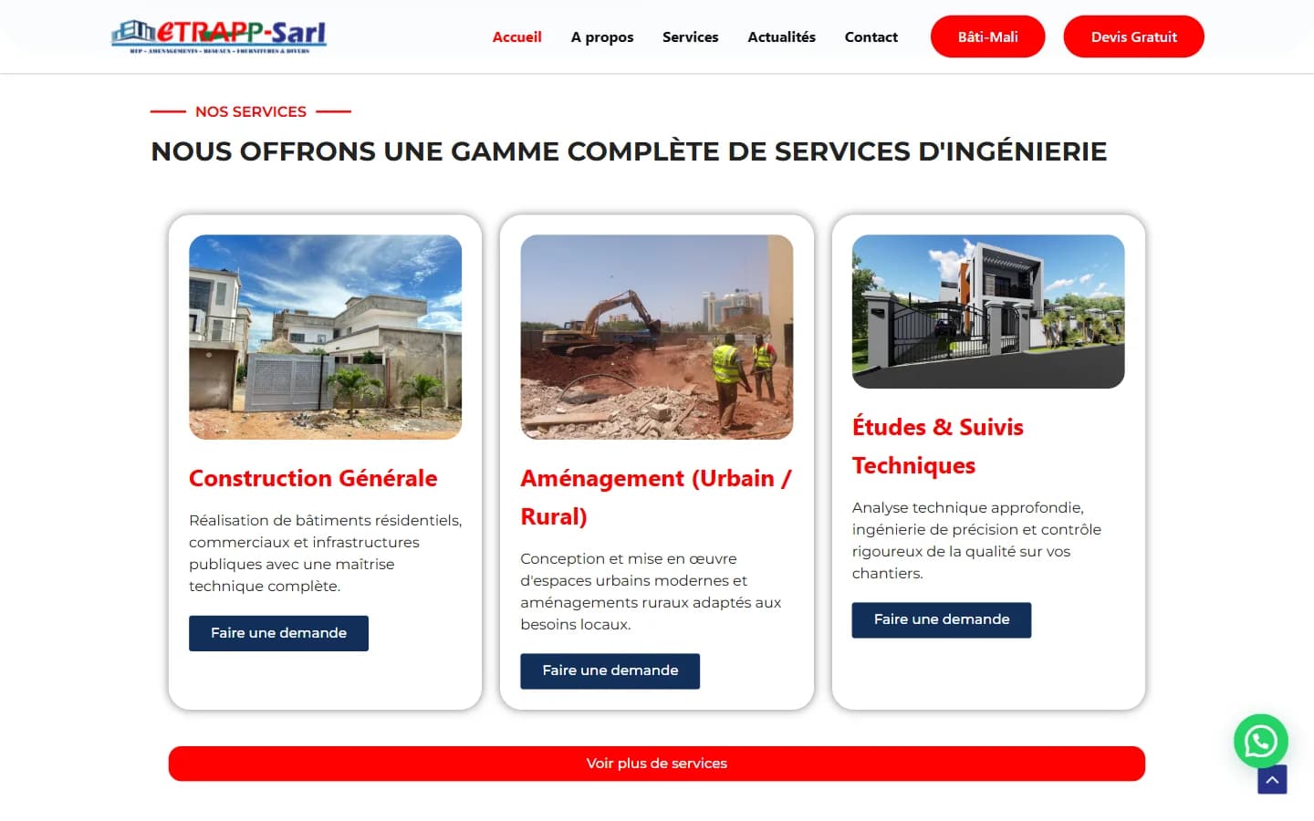 Services d’ingénierie : construction, aménagement, études techniques