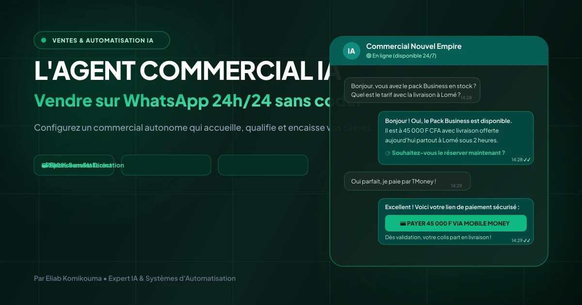 Guide Agent Commercial IA sur WhatsApp pour Vendre 24h/24 sans coder