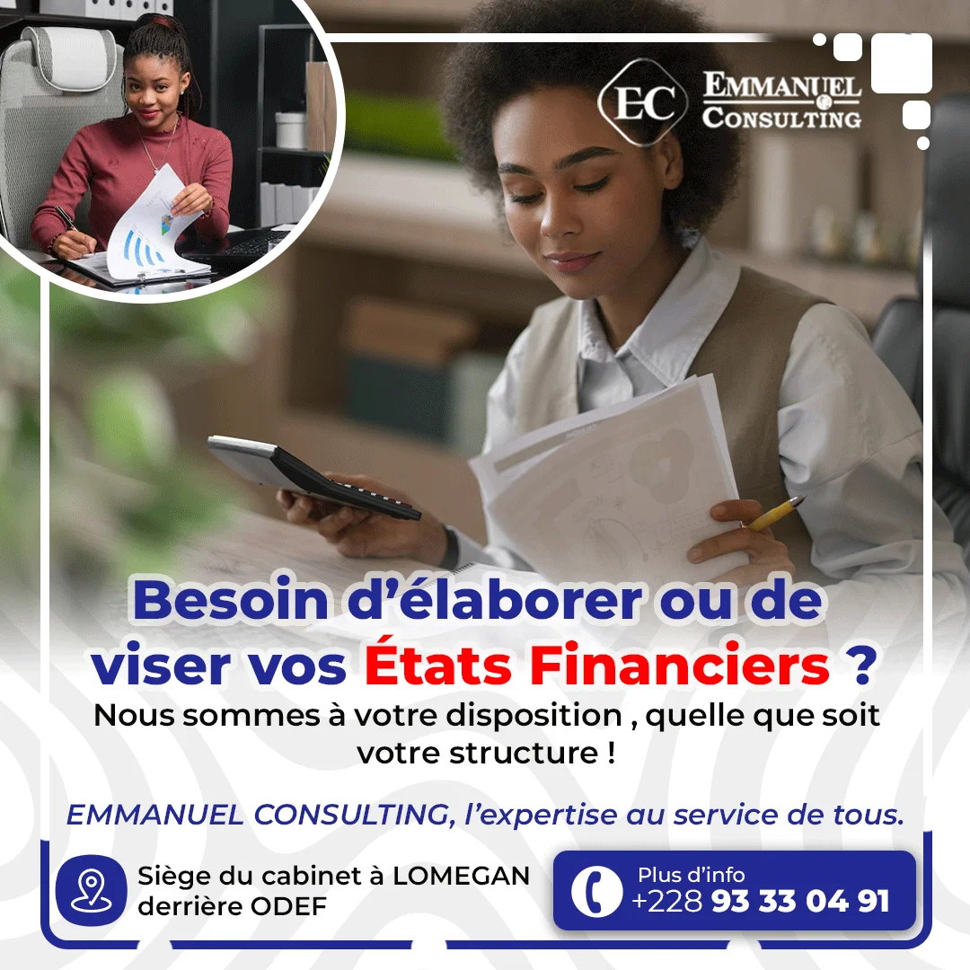 Affiche Emmanuel Consulting : besoin d’élaborer ou de viser vos états financiers ?