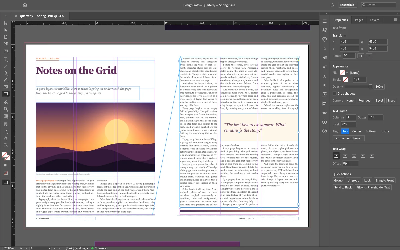 DesignCraft : mise en page d’une double page (capture officielle)
