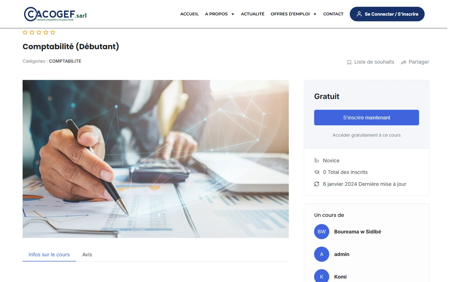 Page d’une formation avec inscription en ligne