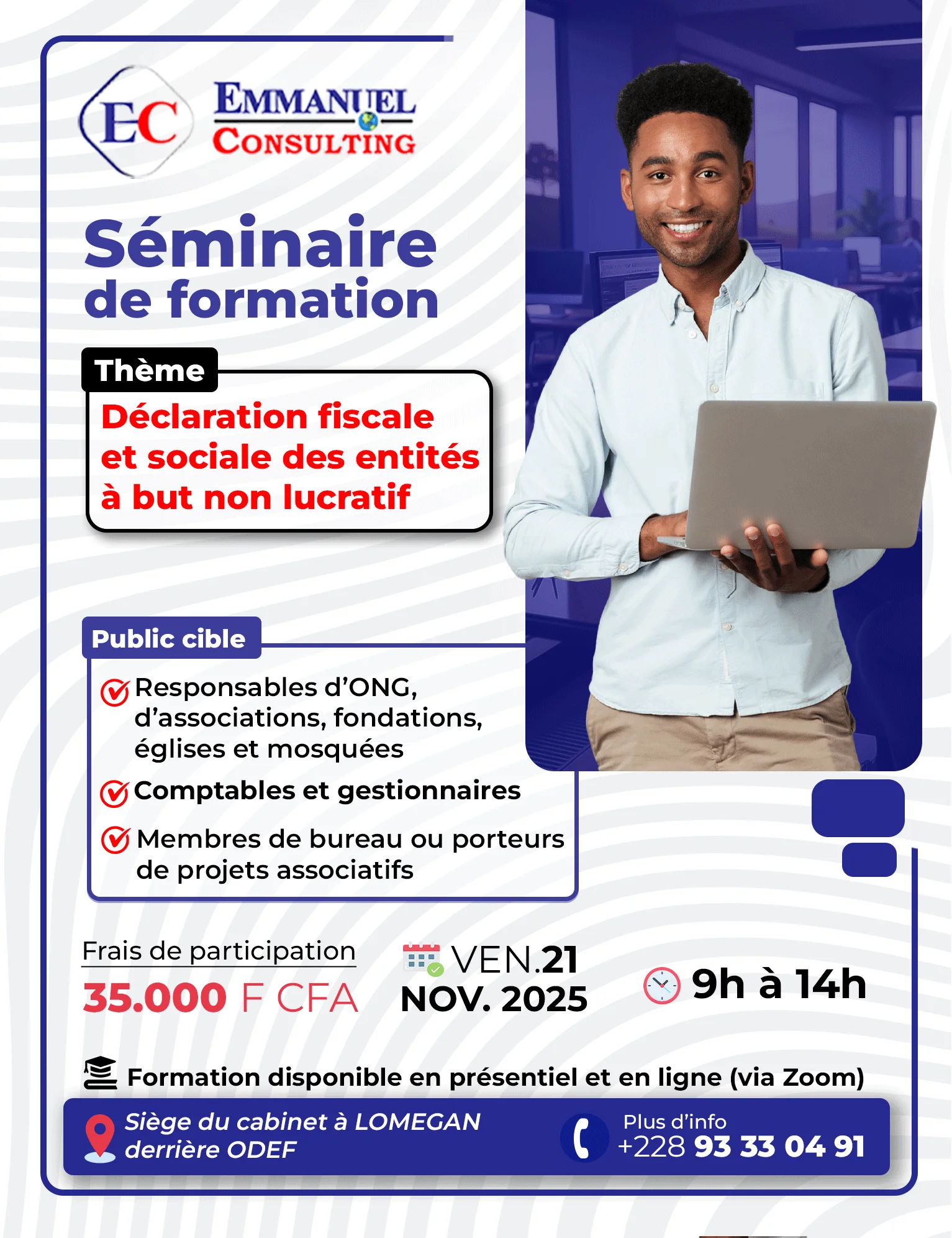 Affiche de séminaire : déclaration fiscale et sociale des entités à but non lucratif