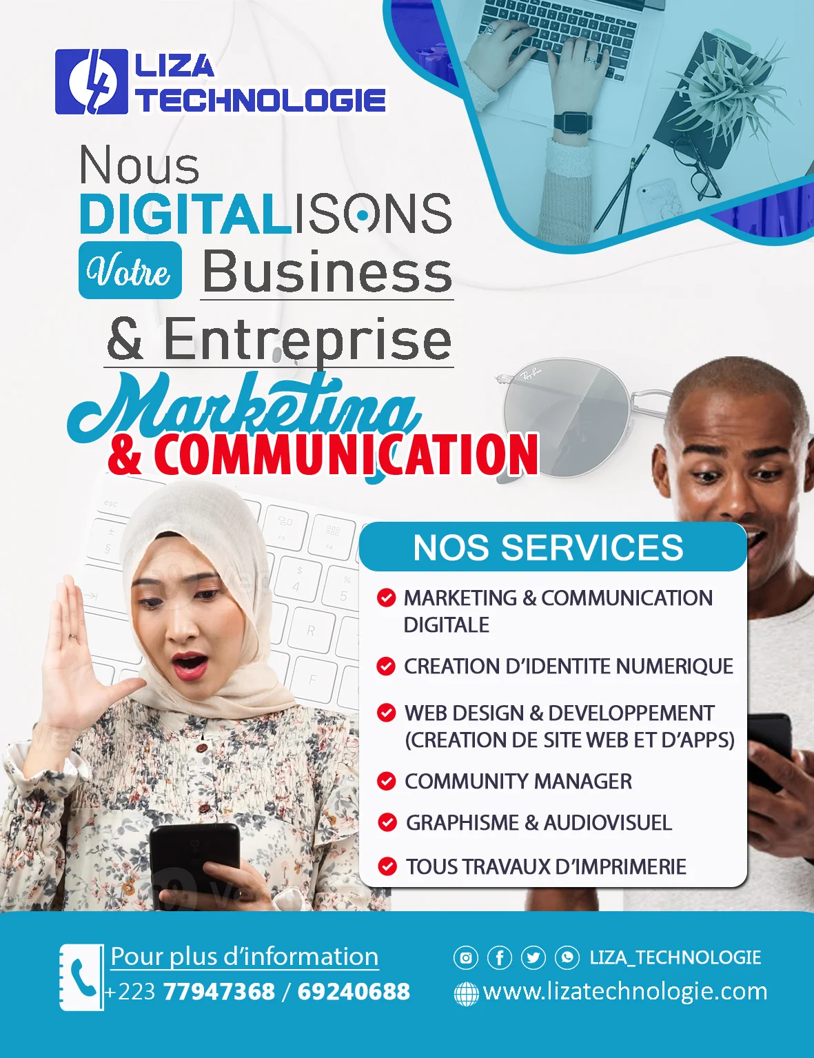 Visuel Liza Technologie : nous digitalisons votre business, services marketing et communication