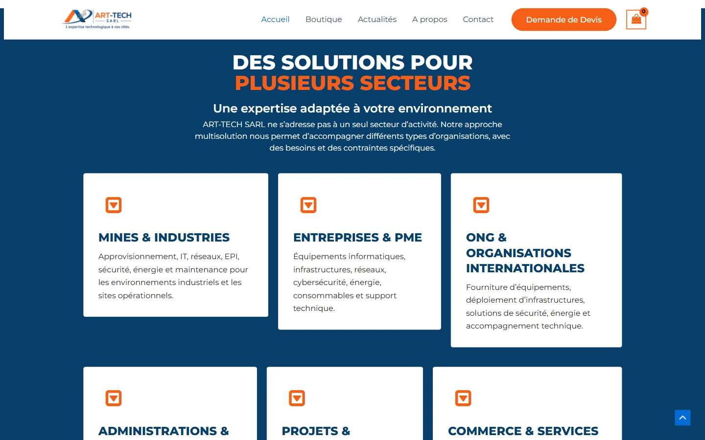 Solutions par secteur : mines, PME, ONG, administrations