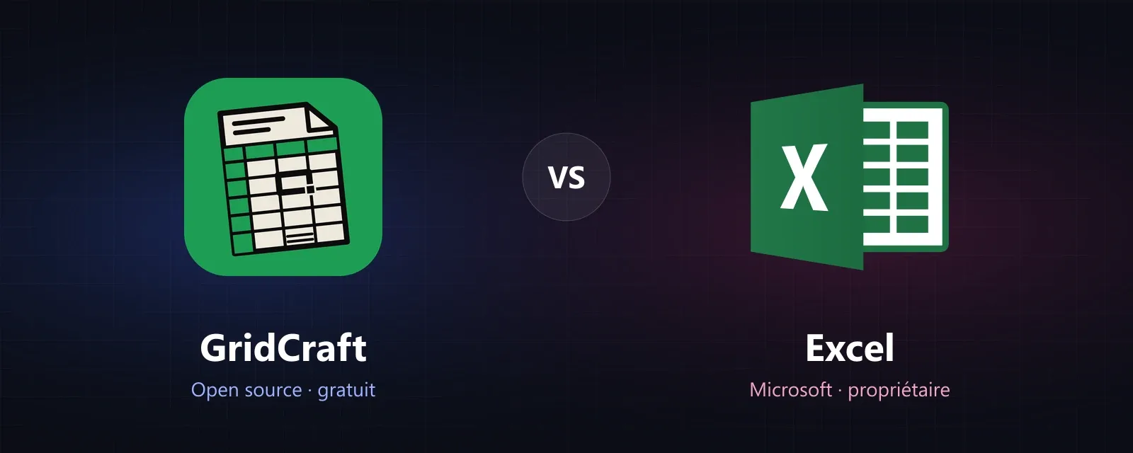 GridCraft (open source) face à Microsoft Excel