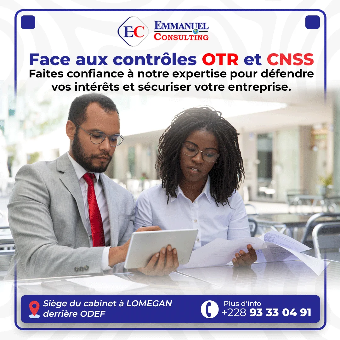 Affiche Emmanuel Consulting : face aux contrôles OTR et CNSS