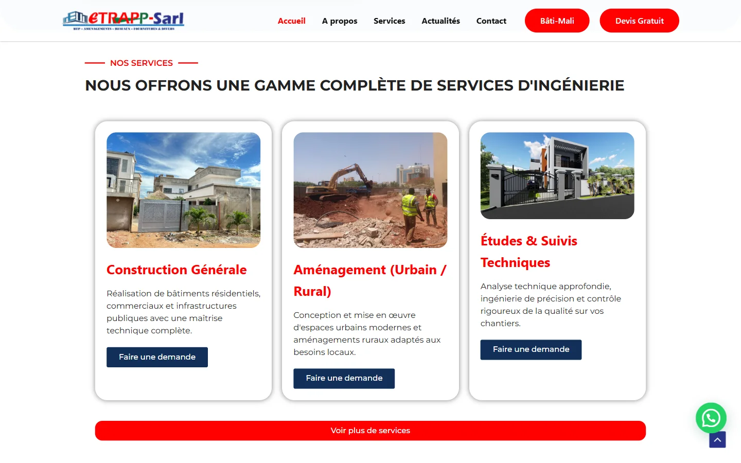 Services d’ingénierie : construction, aménagement, études techniques